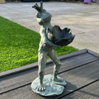 38cm Large Frog Holding Flower Garden Ornament / Statue - Resin