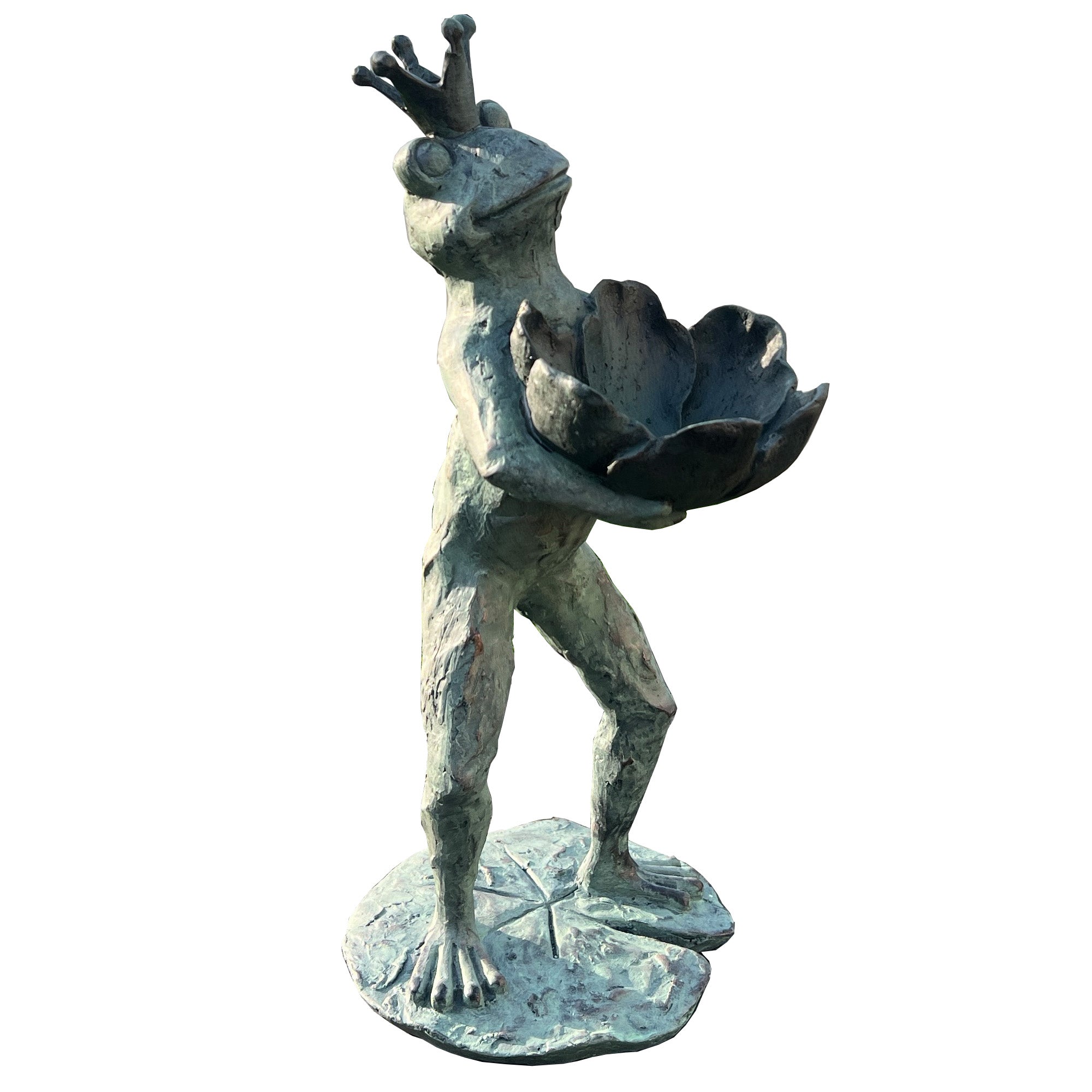 38cm Large Frog Holding Flower Garden Ornament / Statue - Resin