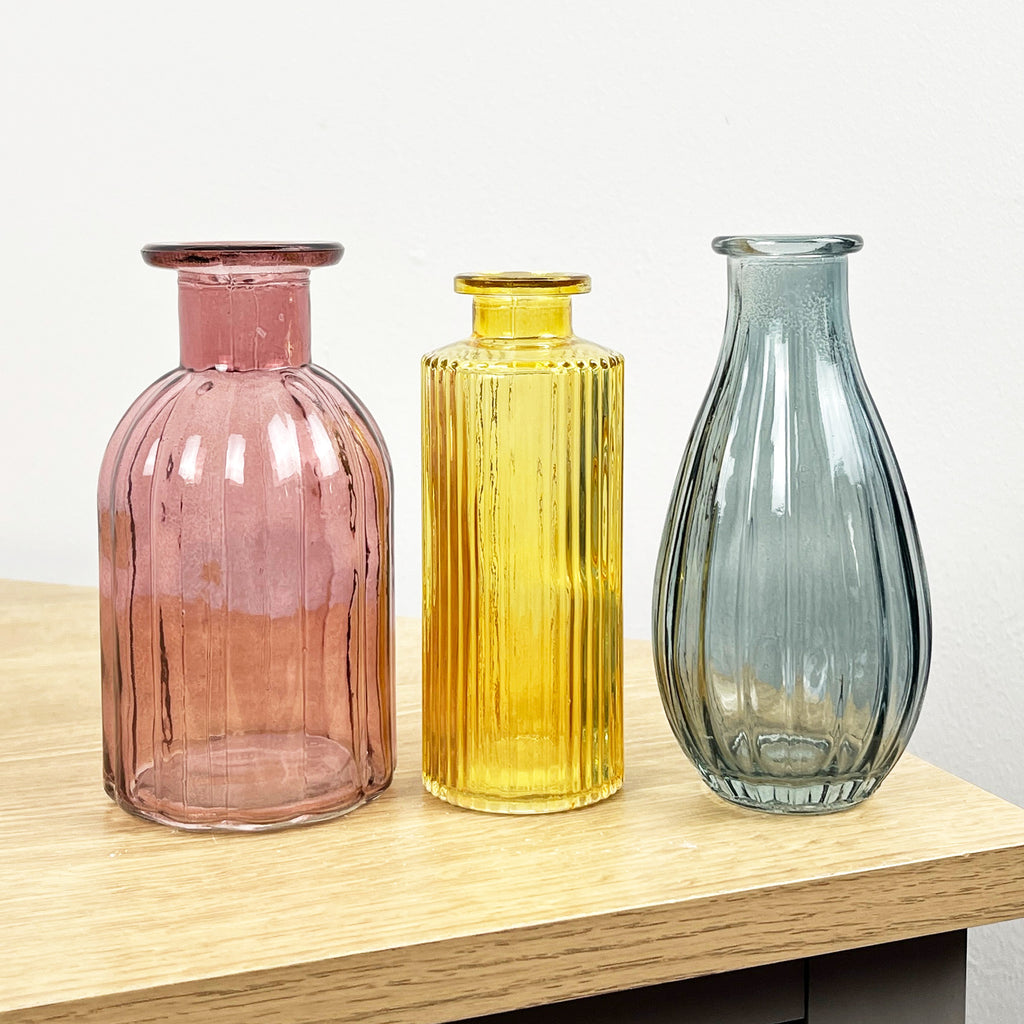 3 Piece Glass Bud Vase Set - Eclectic Mix