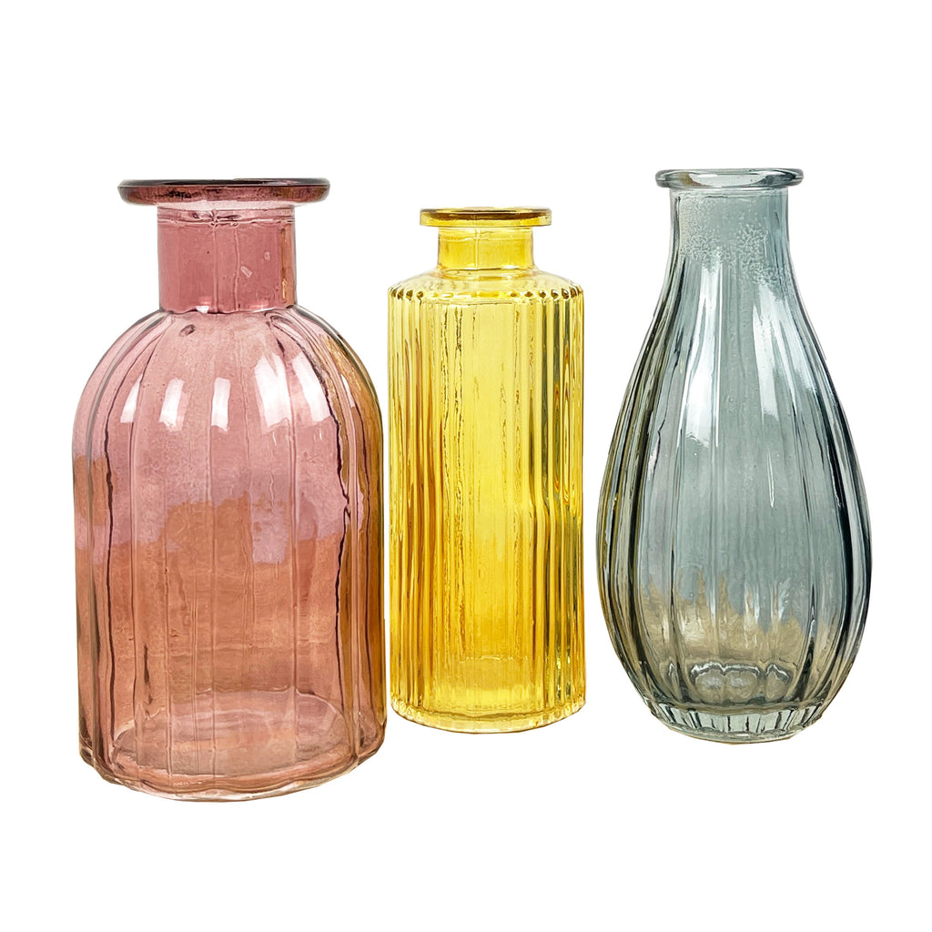 3 Piece Glass Bud Vase Set - Eclectic Mix