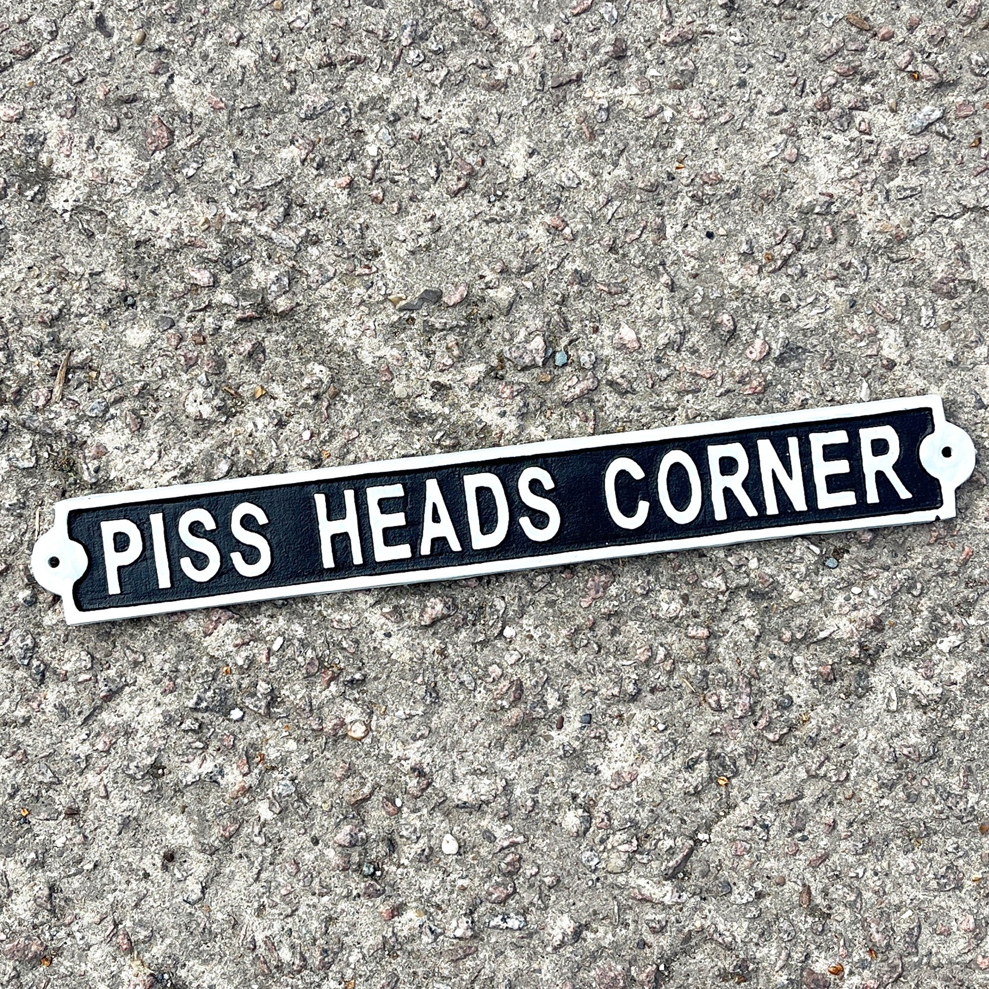 45cm Cast Iron 'Piss Heads Corner' Wall Sign / Plaque