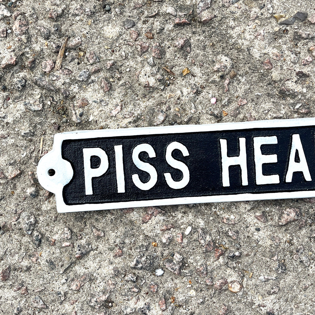 45cm Cast Iron 'Piss Heads Corner' Wall Sign / Plaque