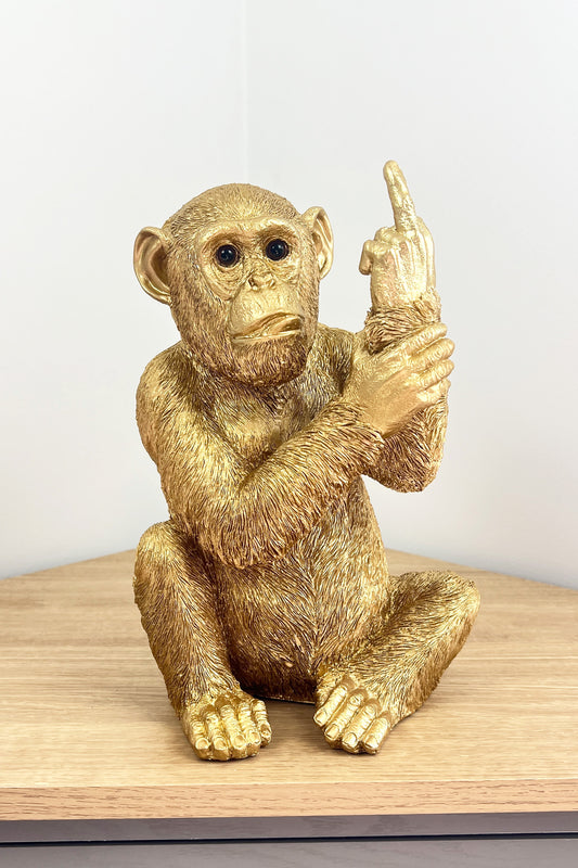 Gold Swearing Monkey Giving the Finger Ornament - Resin