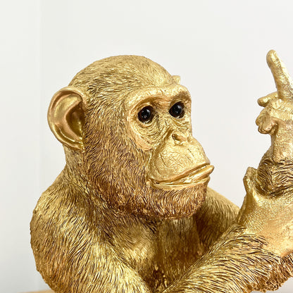 Gold Swearing Monkey Giving the Finger Ornament - Resin