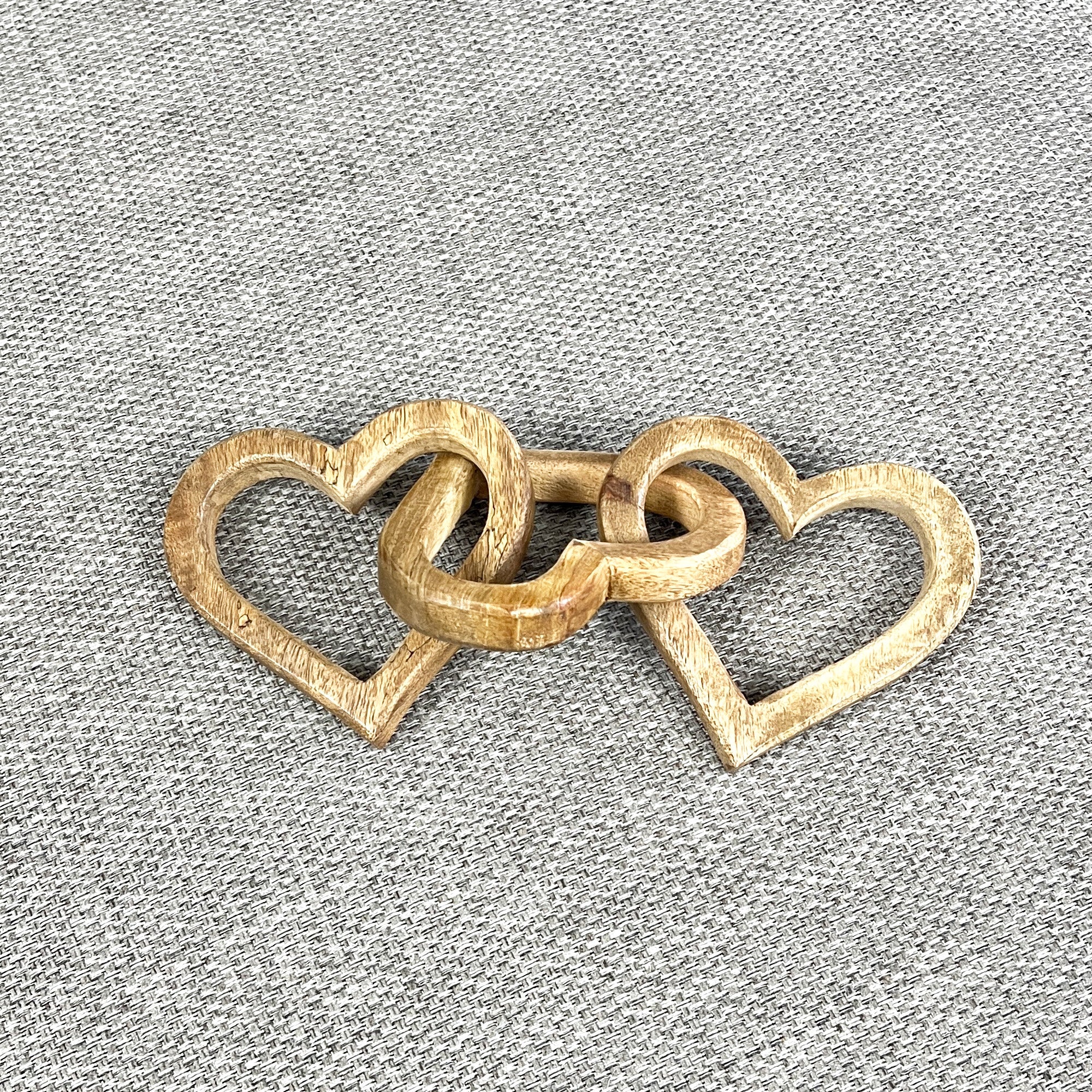 3 Heart Mango Wood Decorative Chain - 30cm