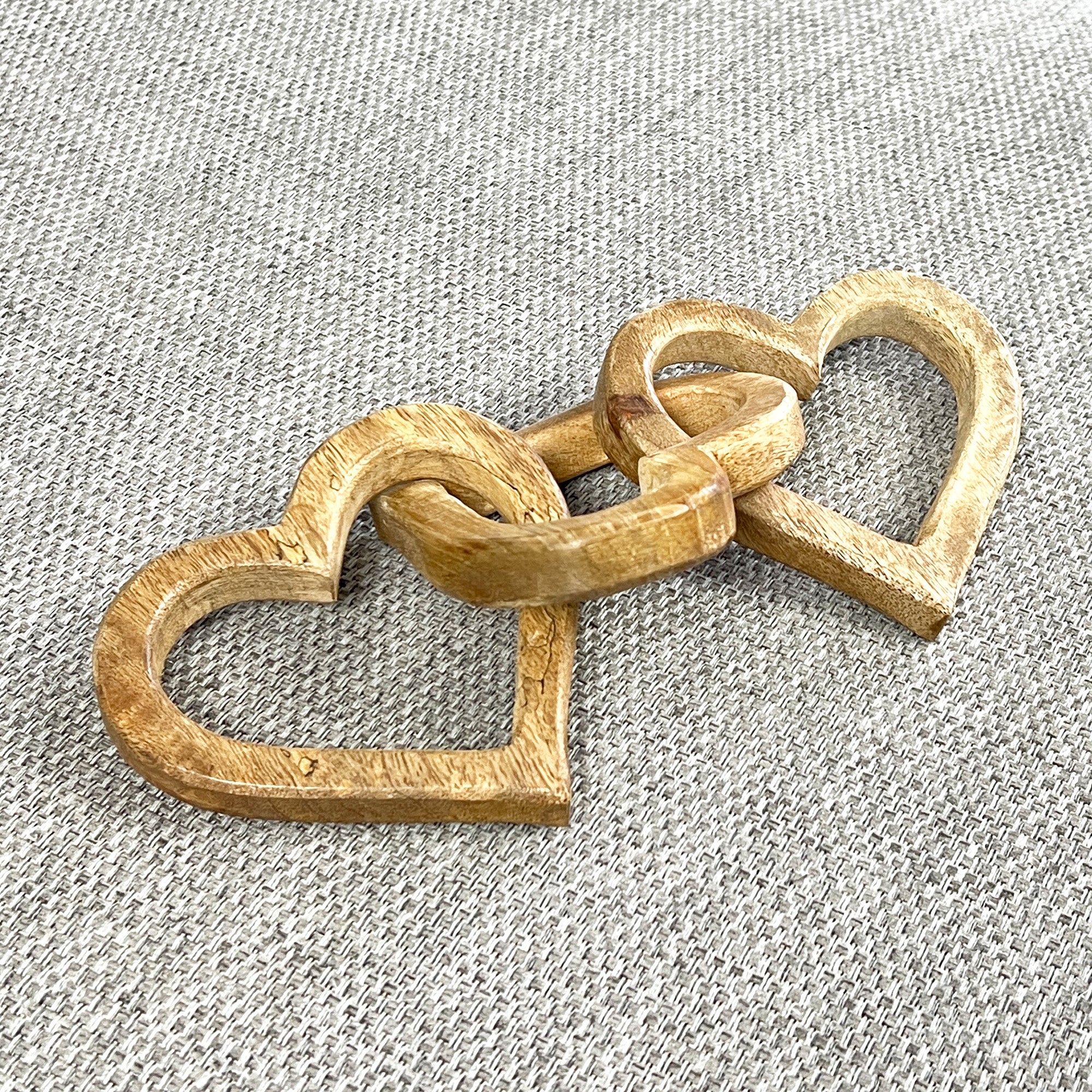 3 Heart Mango Wood Decorative Chain - 30cm