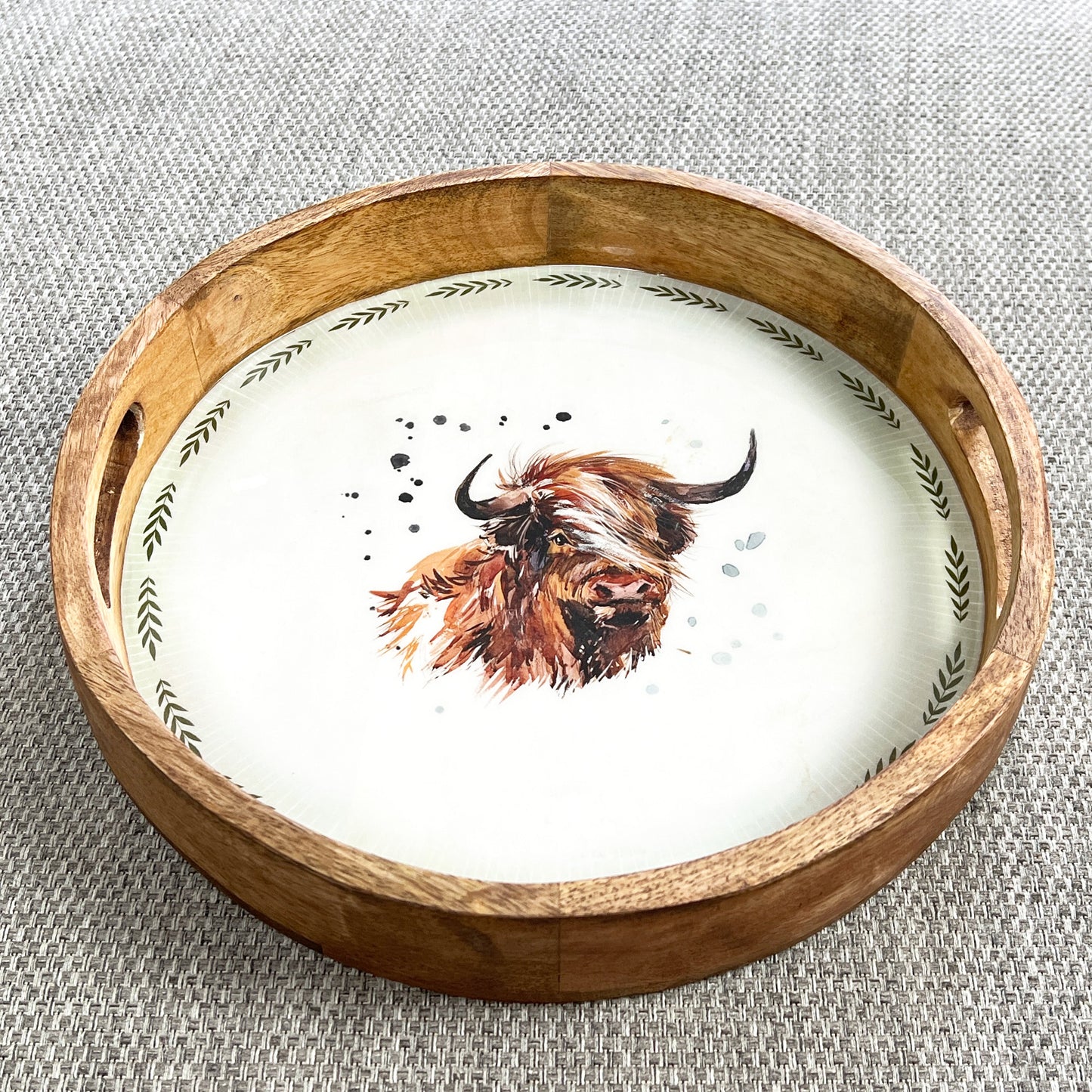 29.5cm Handcrafted Highland Cow Mango Wood Tray