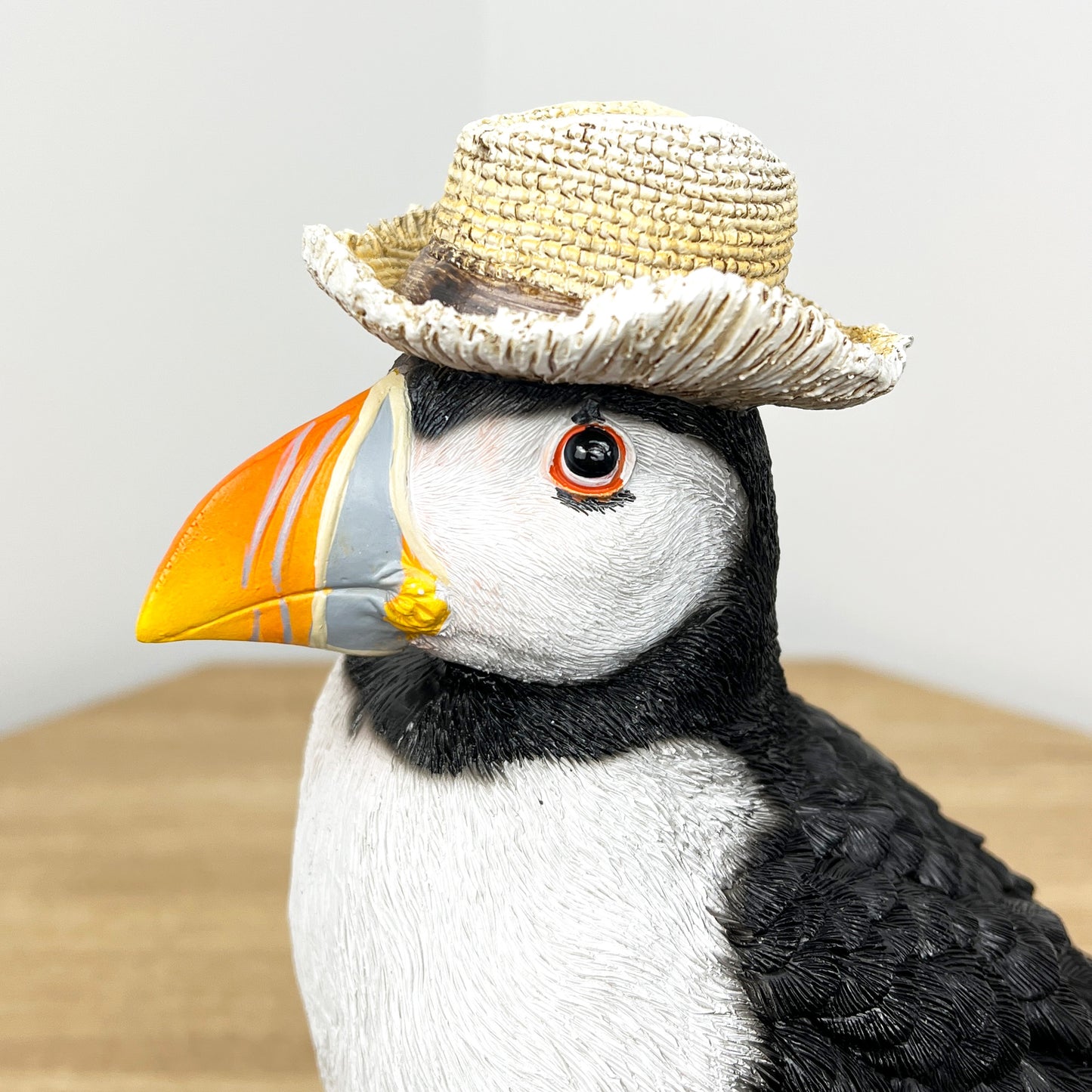 Puffin Wearing a Straw Hat Ornament - Resin