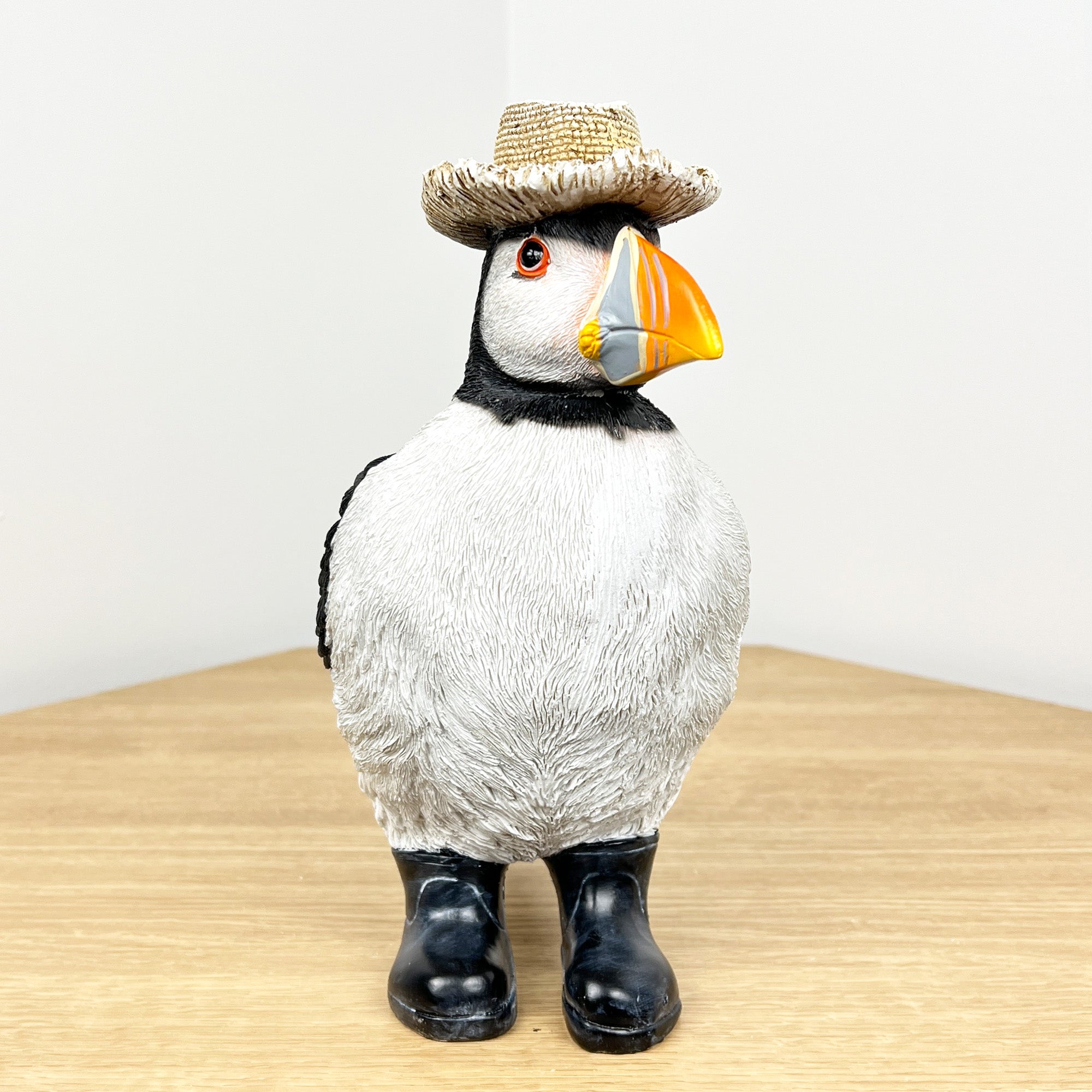 Puffin Wearing a Straw Hat Ornament - Resin