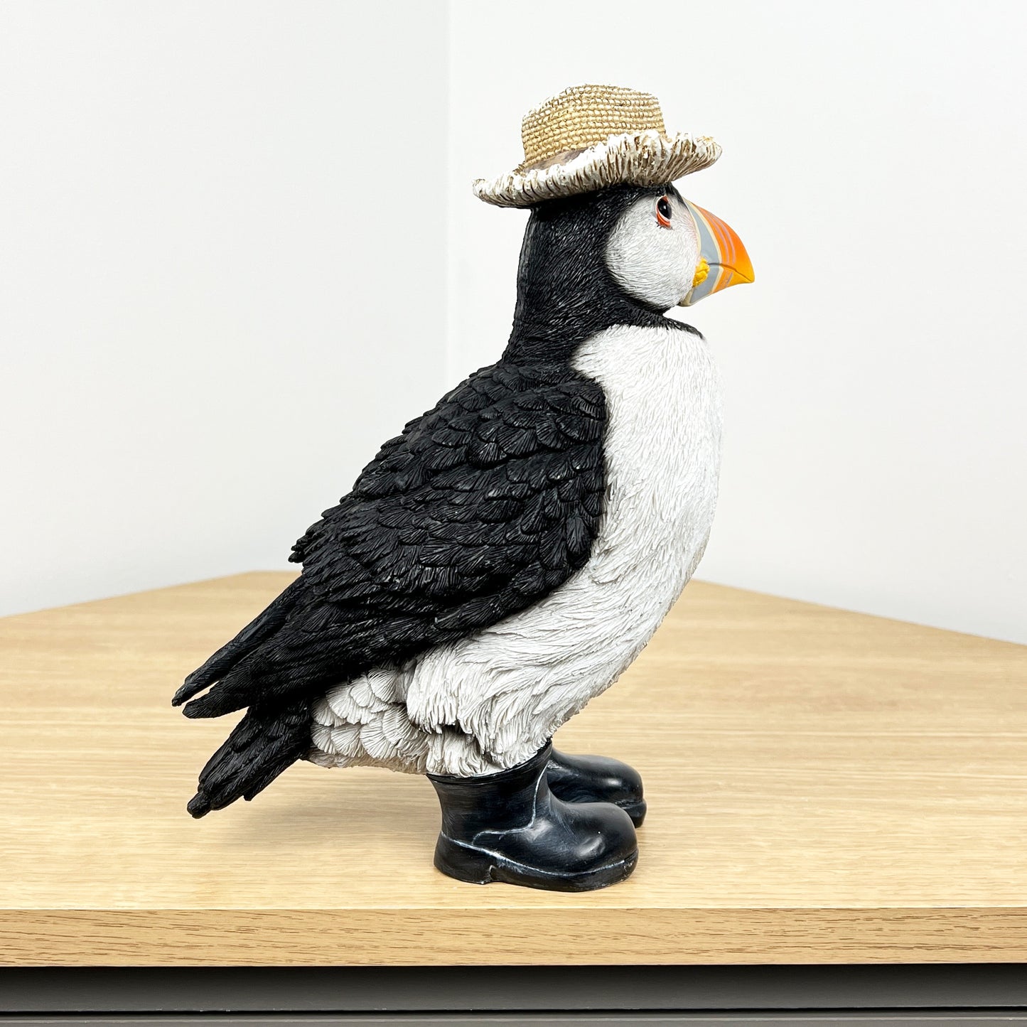 Puffin Wearing a Straw Hat Ornament - Resin