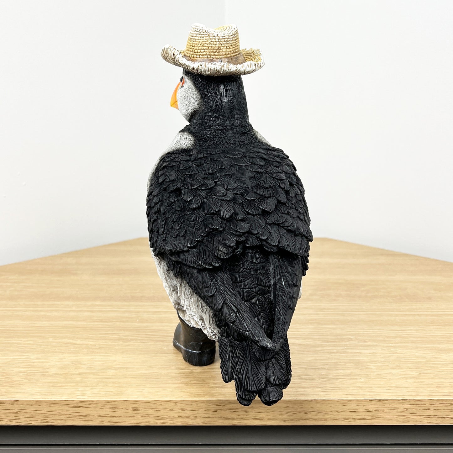 Puffin Wearing a Straw Hat Ornament - Resin