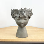23cm Tall Decorative Floral Head Planter - Grey