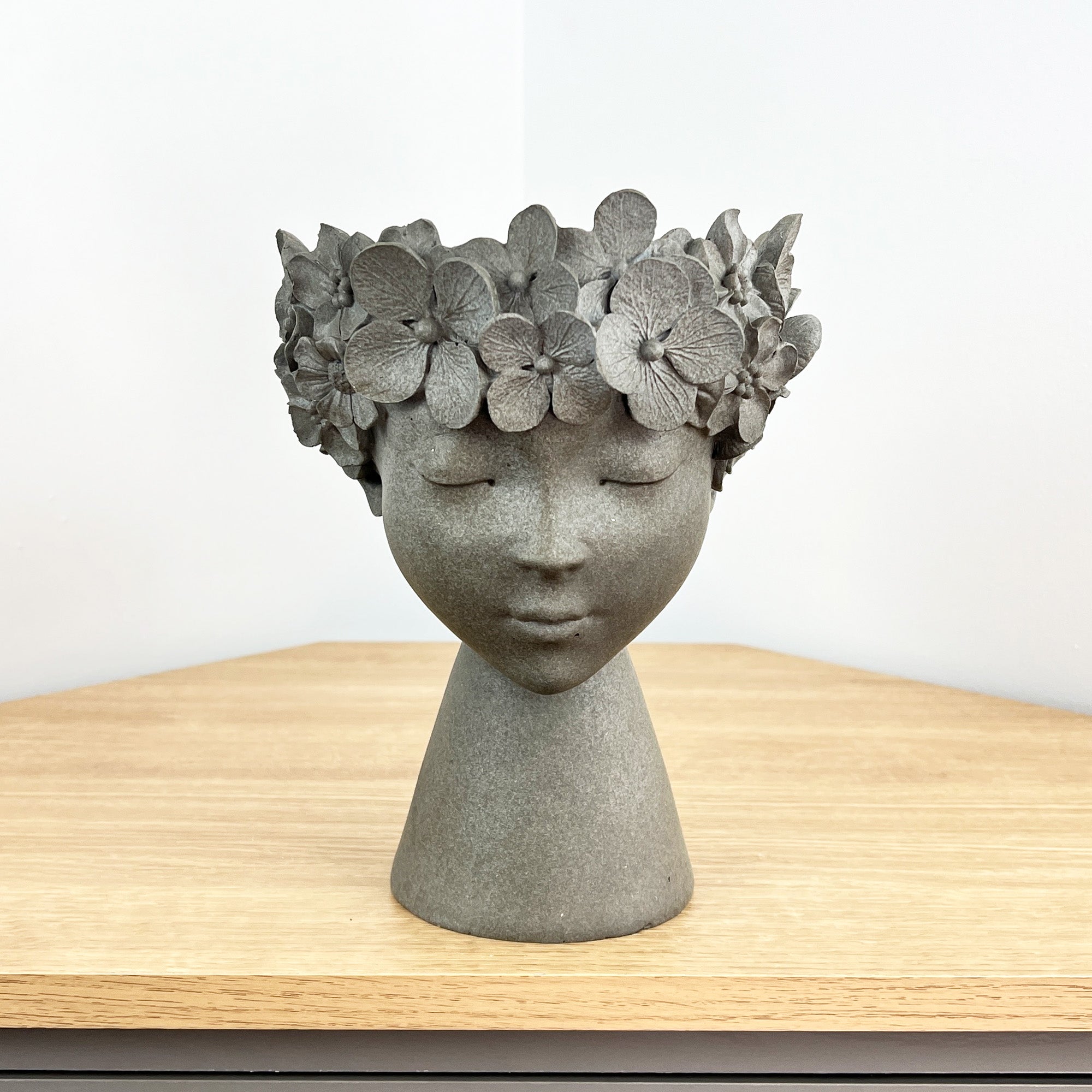 23cm Tall Decorative Floral Head Planter - Grey
