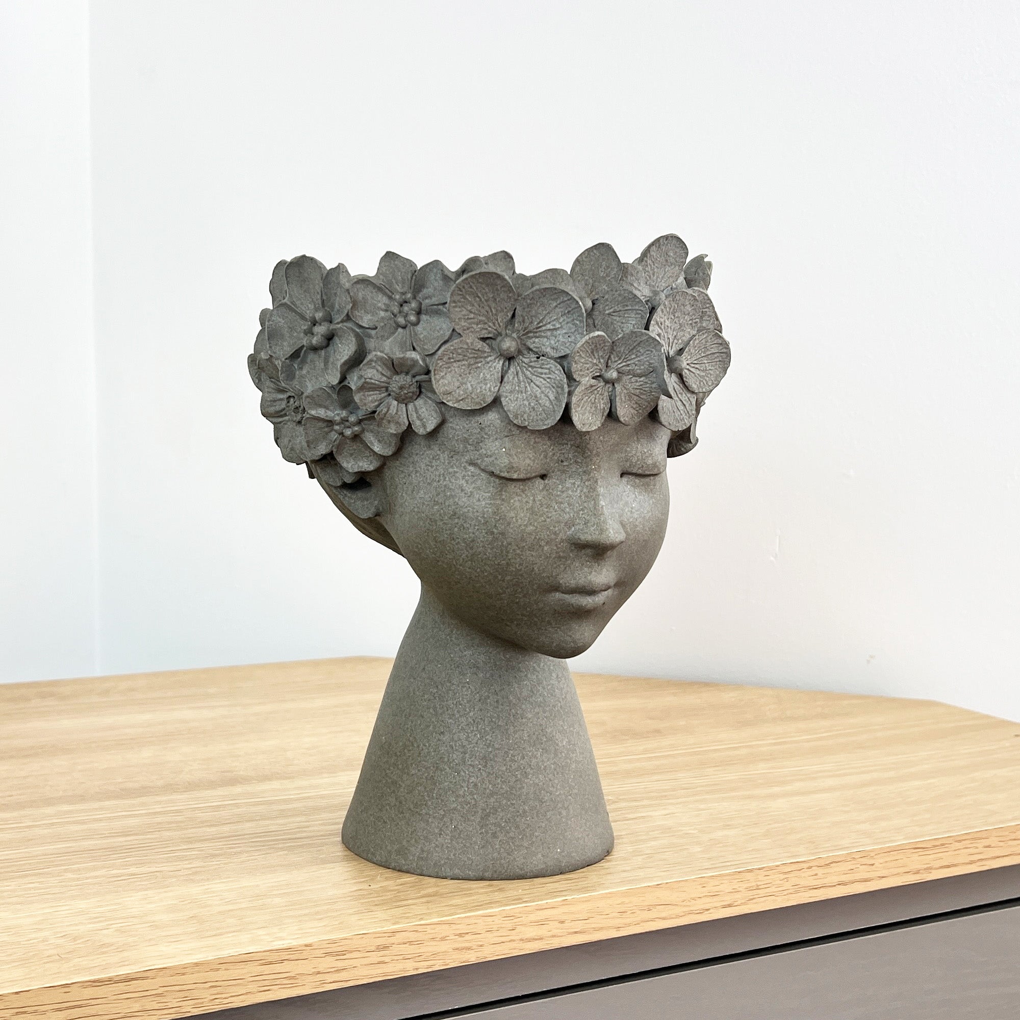 23cm Tall Decorative Floral Head Planter - Grey