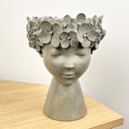 23cm Tall Decorative Floral Head Planter - Grey