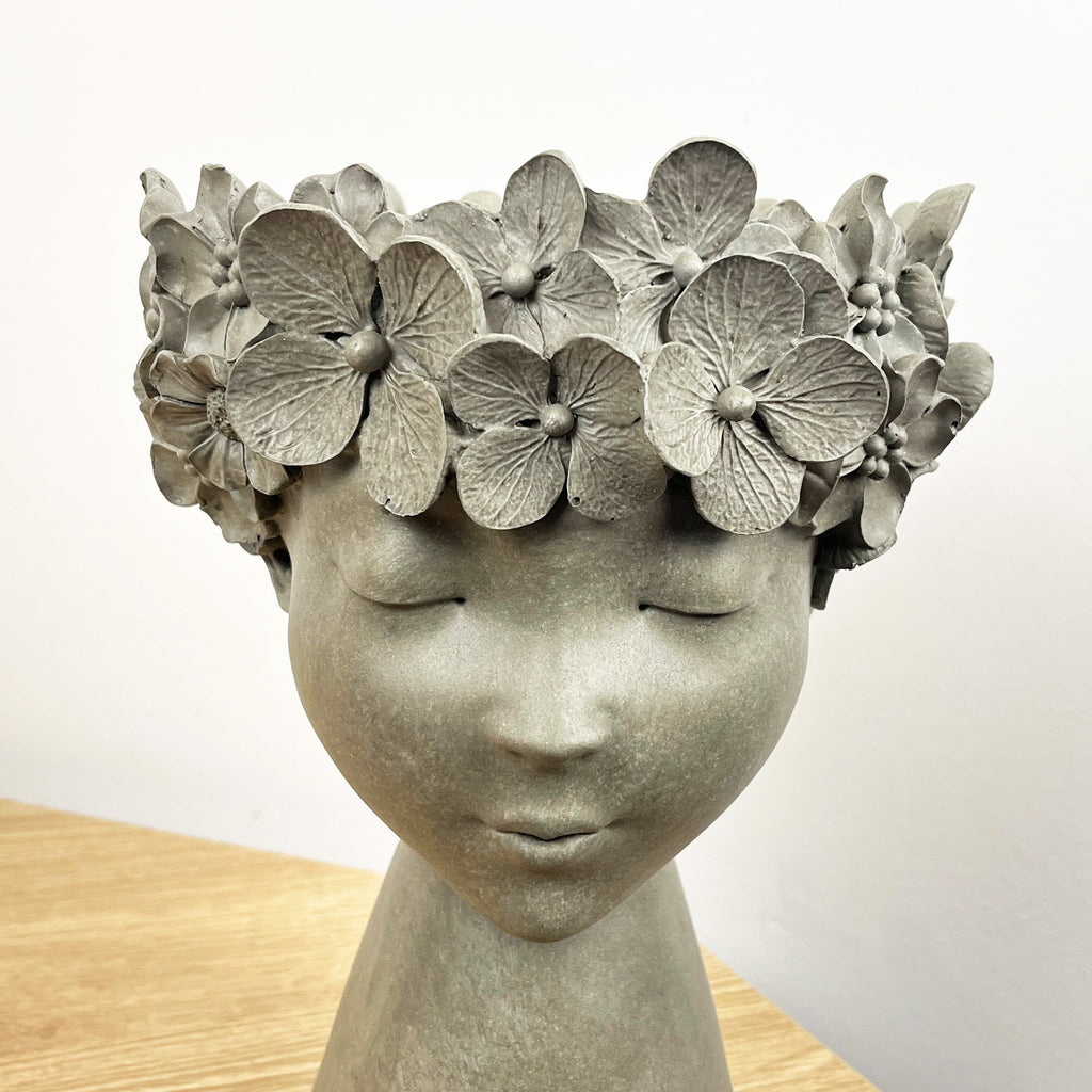 23cm Tall Decorative Floral Head Planter - Grey