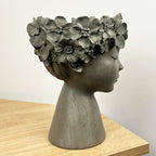 23cm Tall Decorative Floral Head Planter - Grey