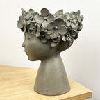 23cm Tall Decorative Floral Head Planter - Grey