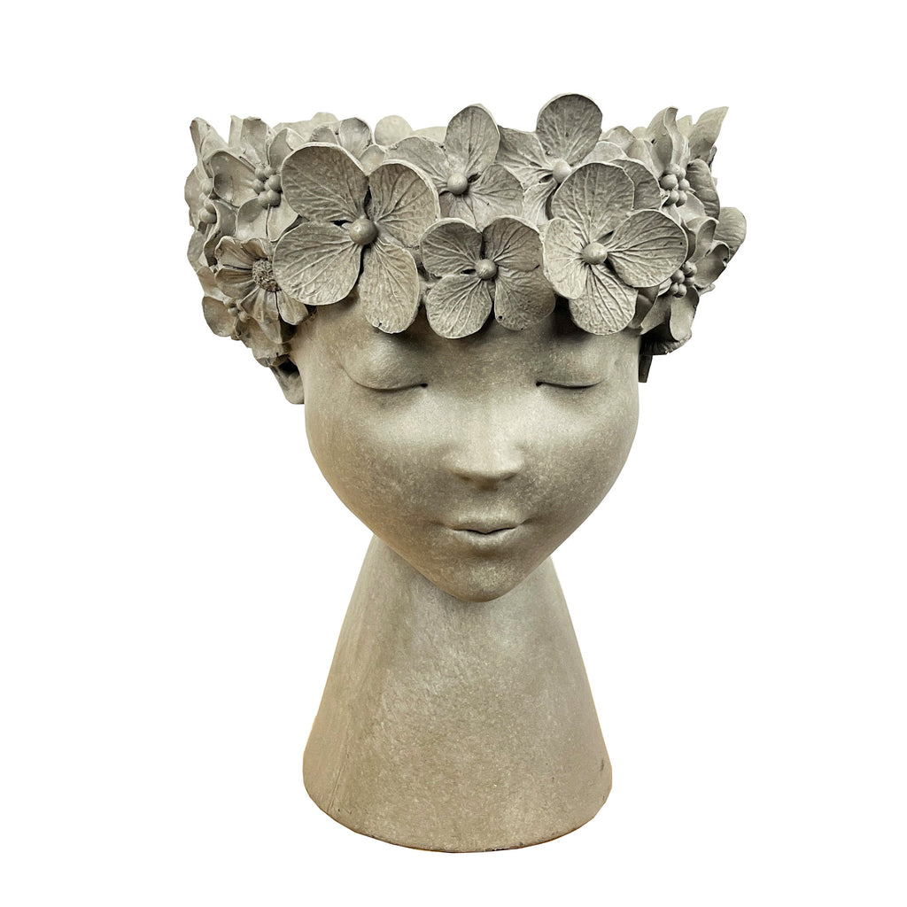 23cm Tall Decorative Floral Head Planter - Grey