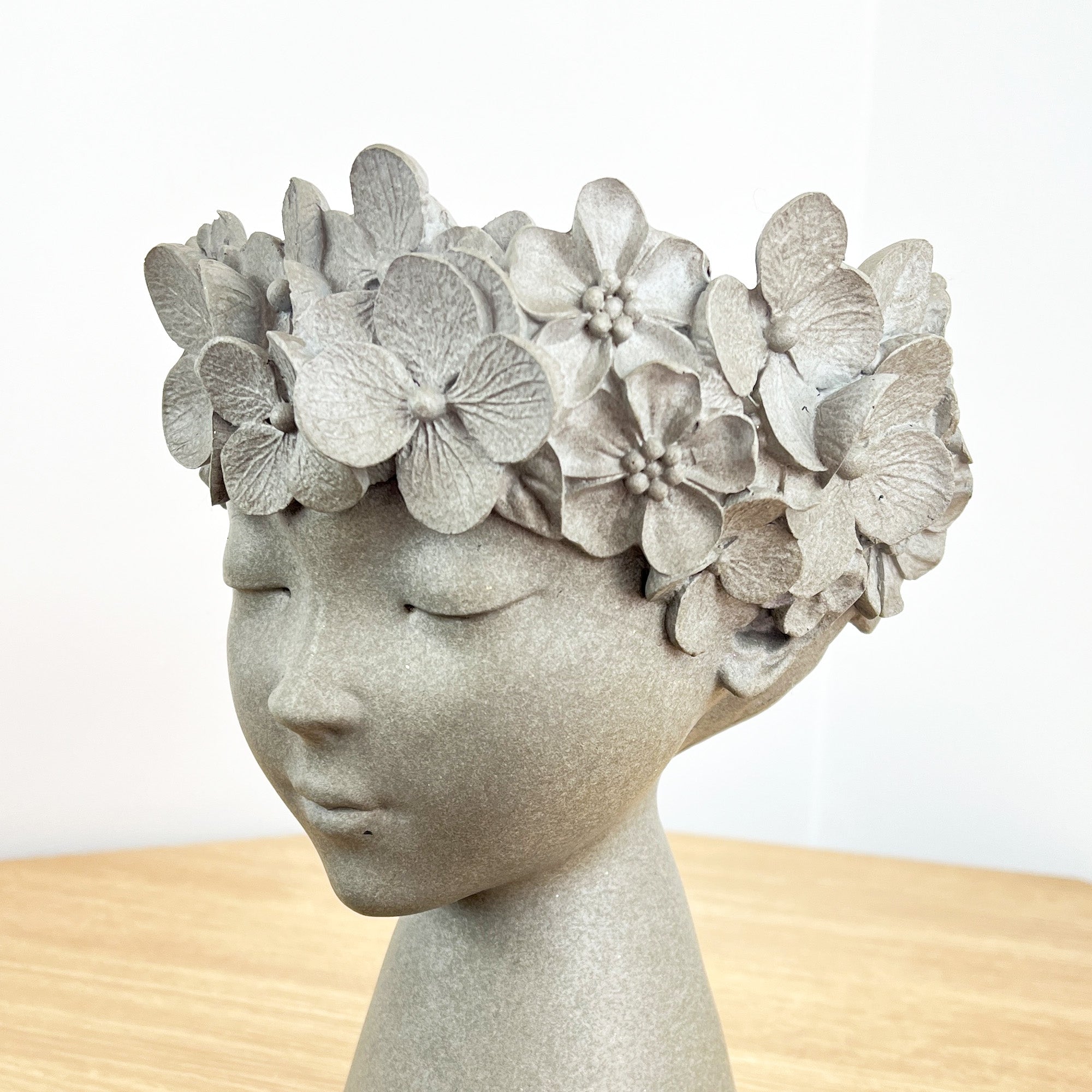 23cm Tall Decorative Floral Head Planter - Grey