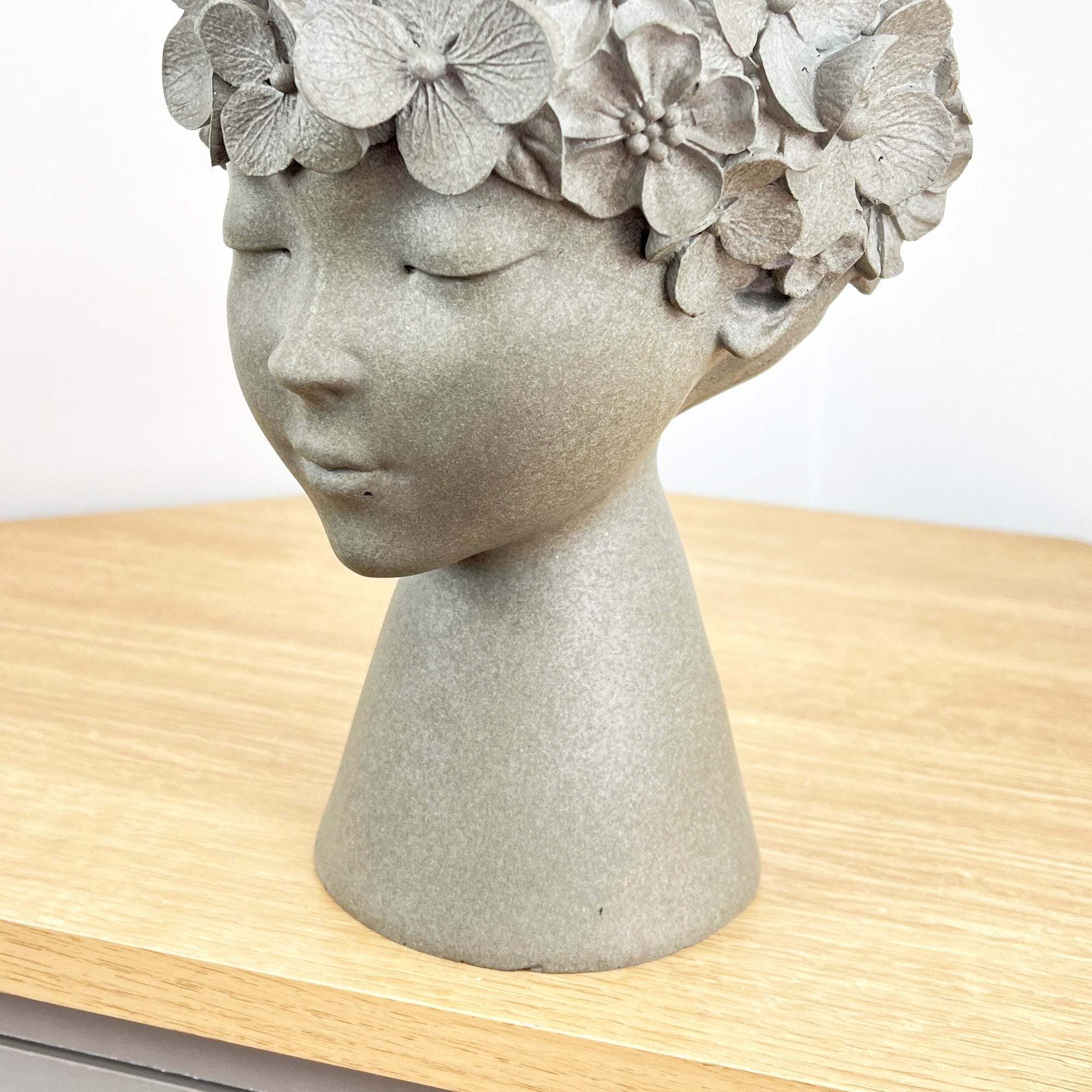 23cm Tall Decorative Floral Head Planter - Grey