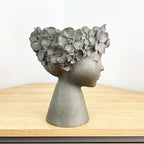 23cm Tall Decorative Floral Head Planter - Grey