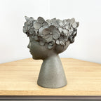 23cm Tall Decorative Floral Head Planter - Grey
