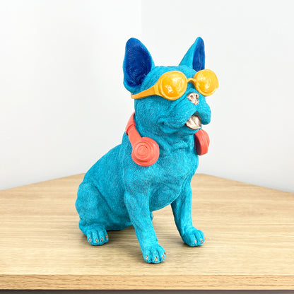 25.5cm Funky French Bulldog with Sunglasses & Headphones - Bright Blue