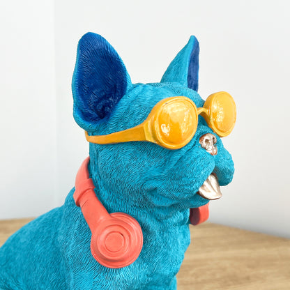 25.5cm Funky French Bulldog with Sunglasses & Headphones - Bright Blue