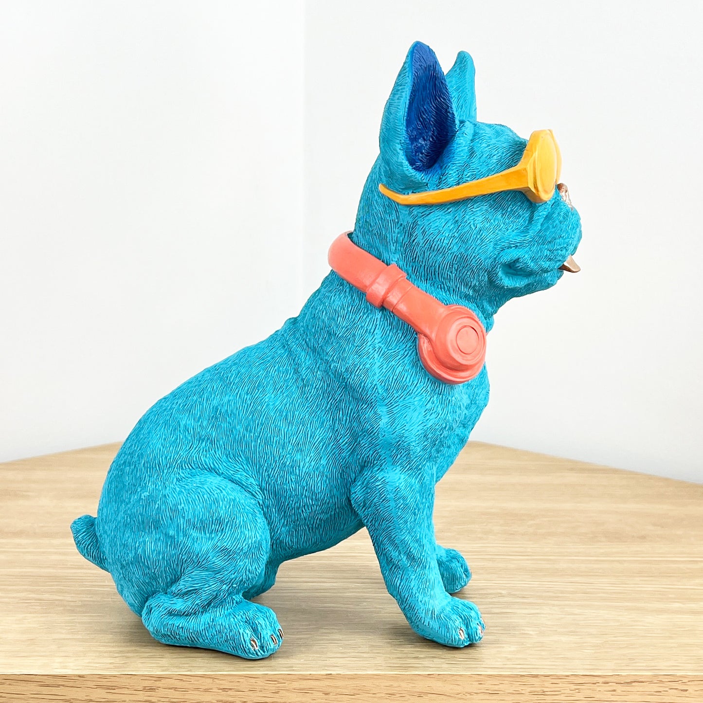 25.5cm Funky French Bulldog with Sunglasses & Headphones - Bright Blue