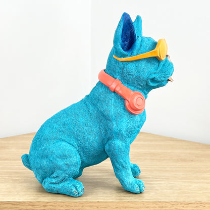 25.5cm Funky French Bulldog with Sunglasses & Headphones - Bright Blue