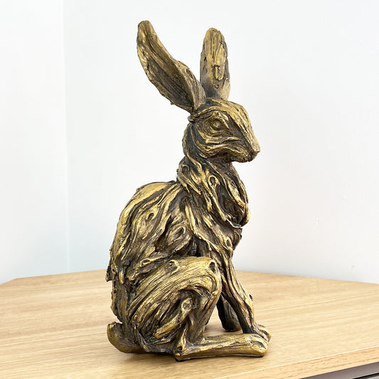 Large 35cm Tall Hare Ornament - Gold