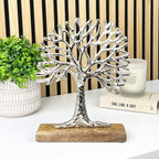 27.5cm Tall Metal Tree of Life on Wood Ornament
