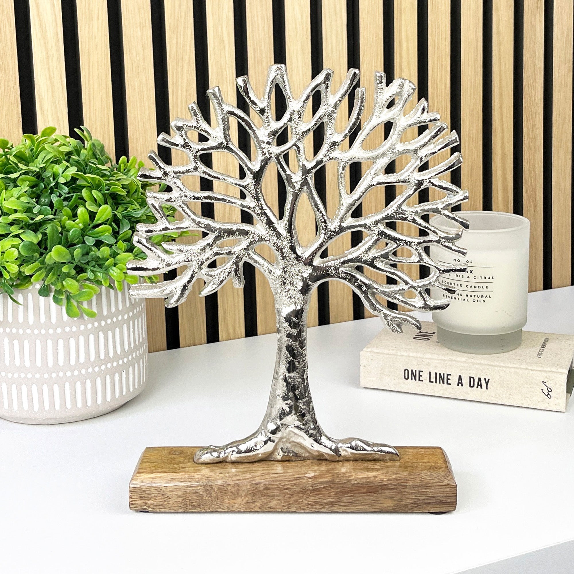 27.5cm Tall Metal Tree of Life on Wood Ornament