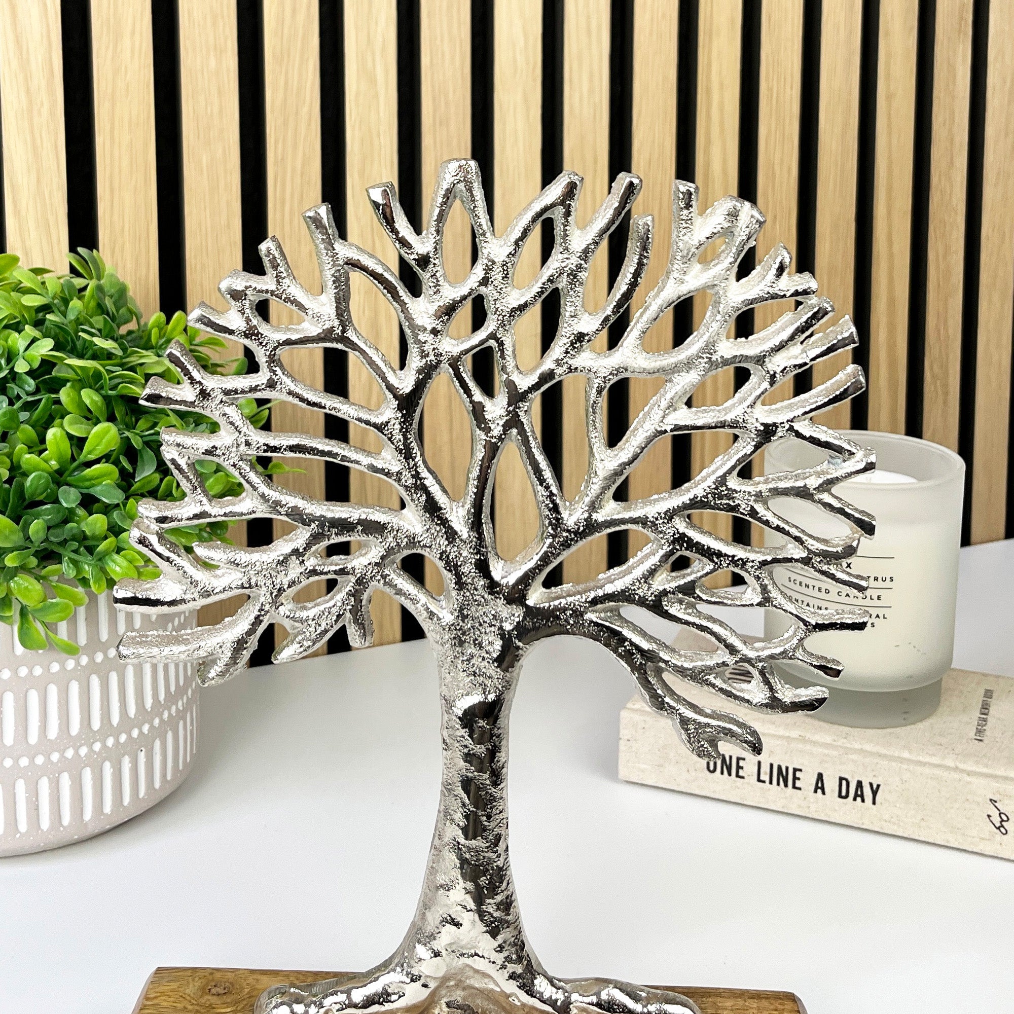 27.5cm Tall Metal Tree of Life on Wood Ornament