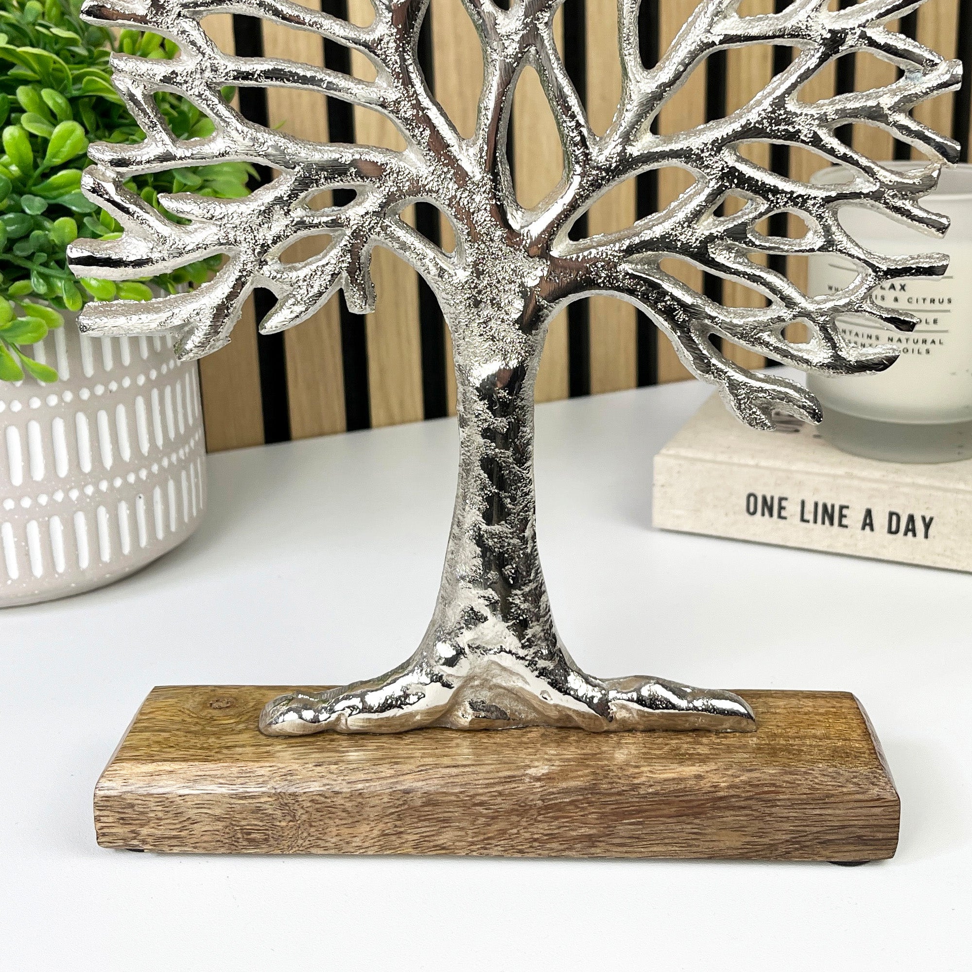 27.5cm Tall Metal Tree of Life on Wood Ornament