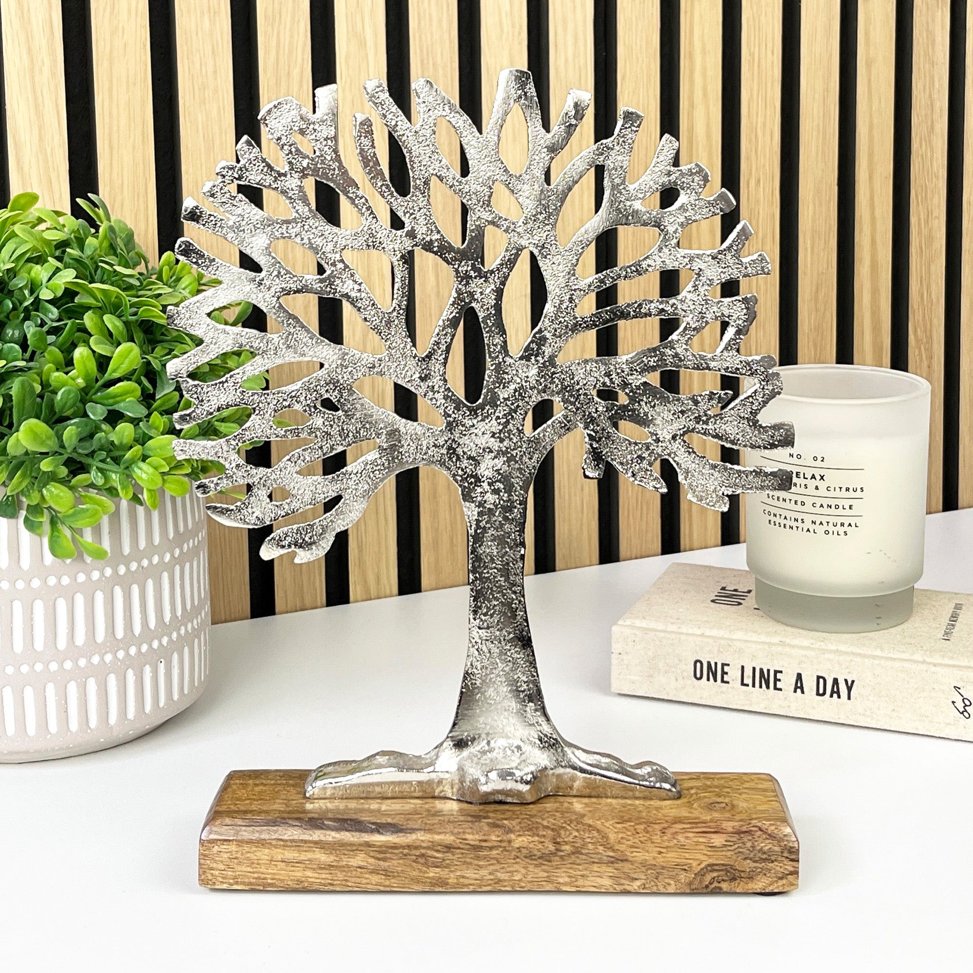 27.5cm Tall Metal Tree of Life on Wood Ornament
