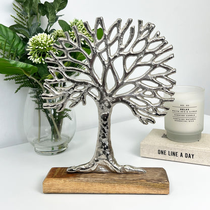 27.5cm Tall Metal Tree of Life on Wood Ornament