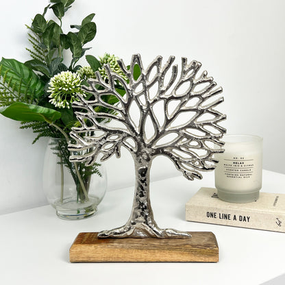 27.5cm Tall Metal Tree of Life on Wood Ornament