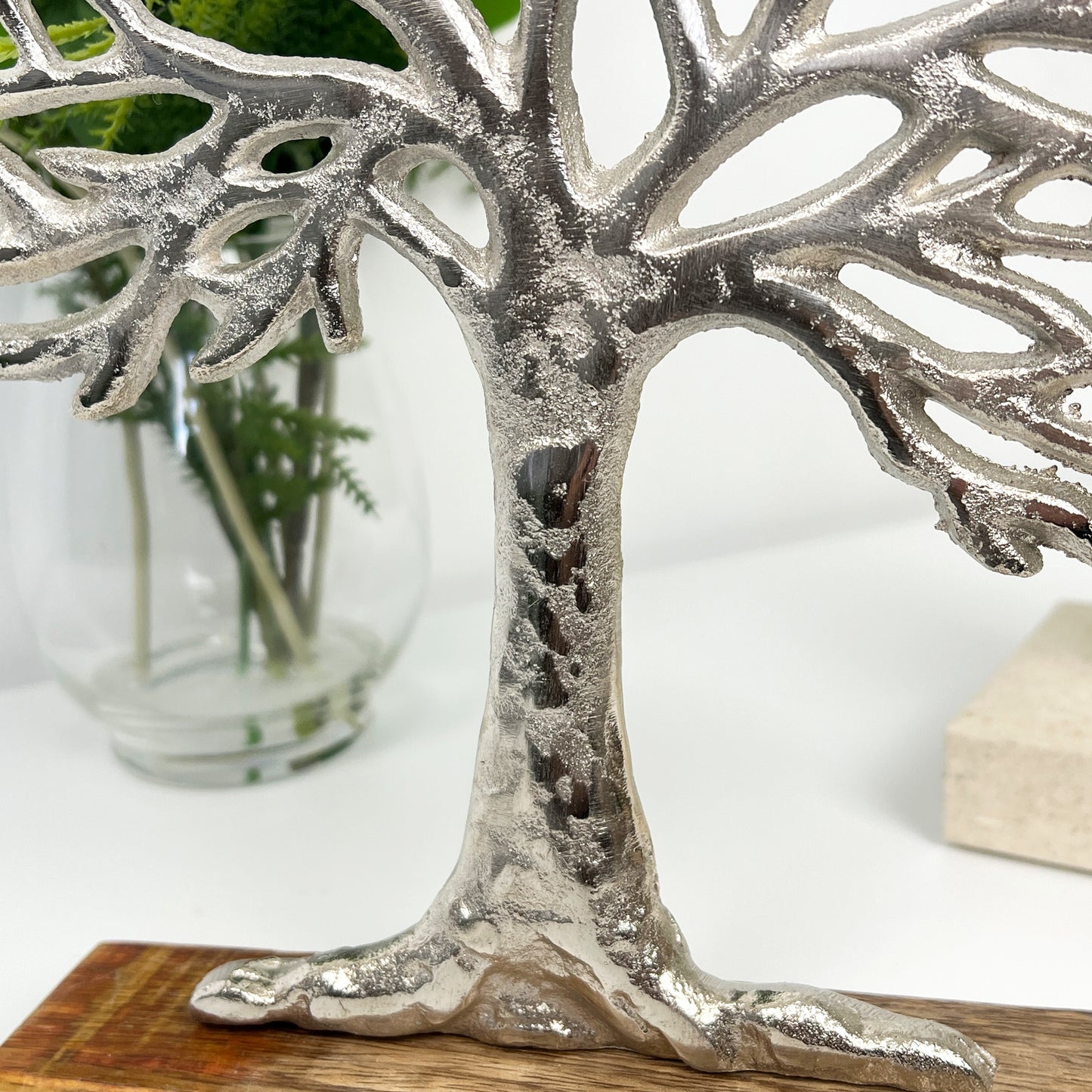 27.5cm Tall Metal Tree of Life on Wood Ornament