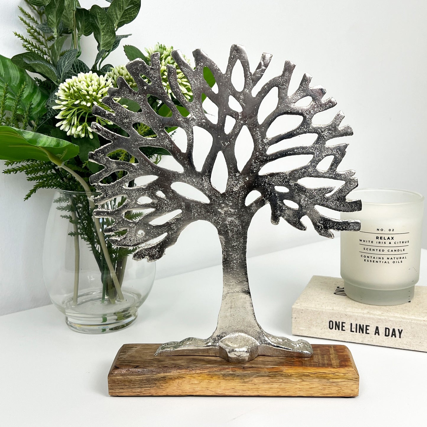 27.5cm Tall Metal Tree of Life on Wood Ornament