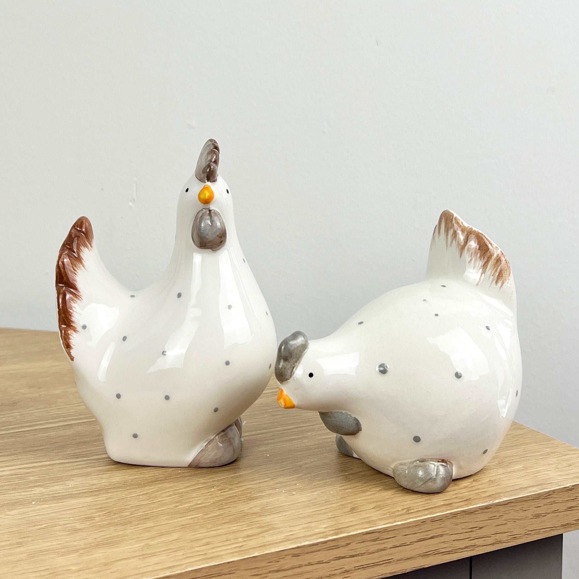Pair of Ceramic Polka Dot Chicken Ornaments