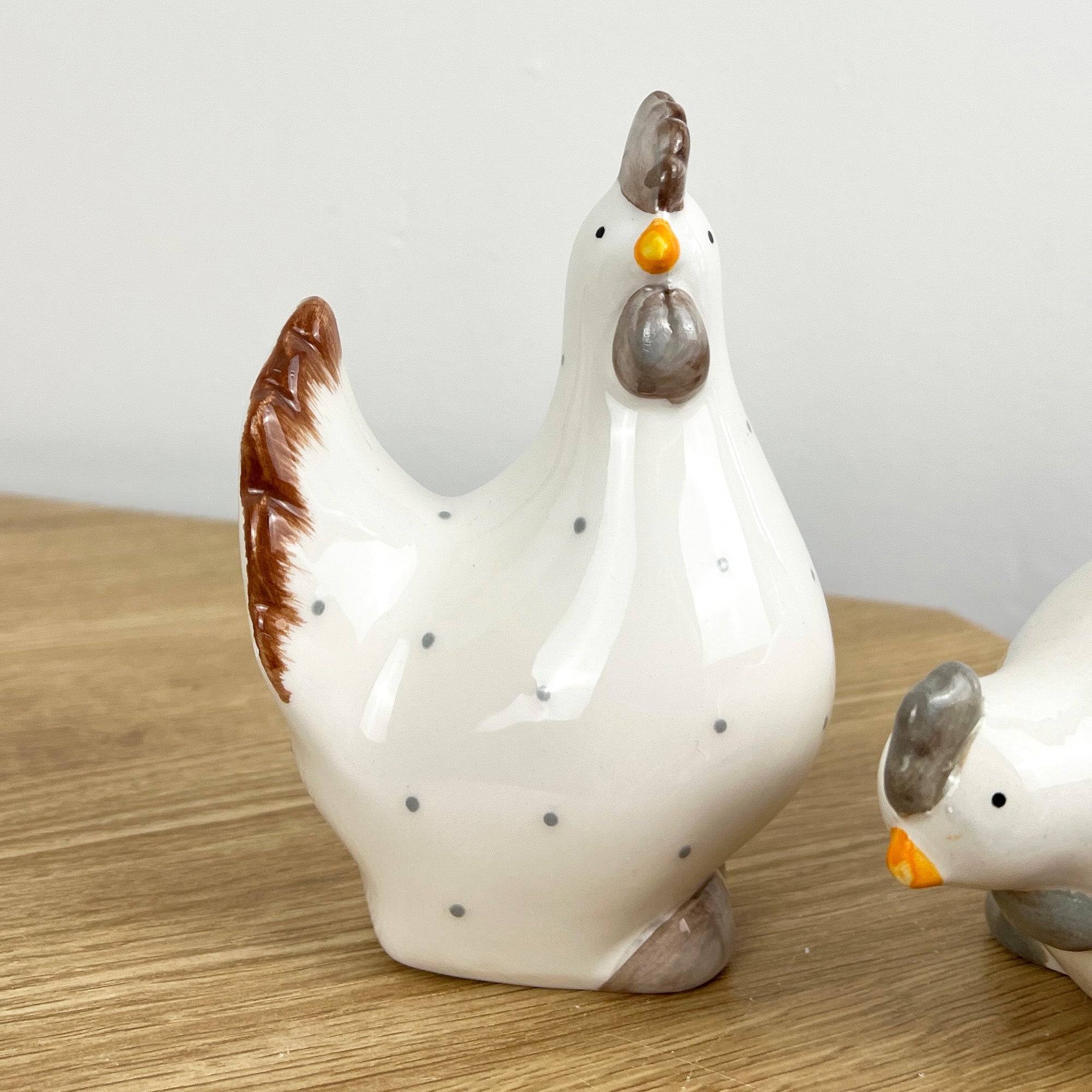 Pair of Ceramic Polka Dot Chicken Ornaments