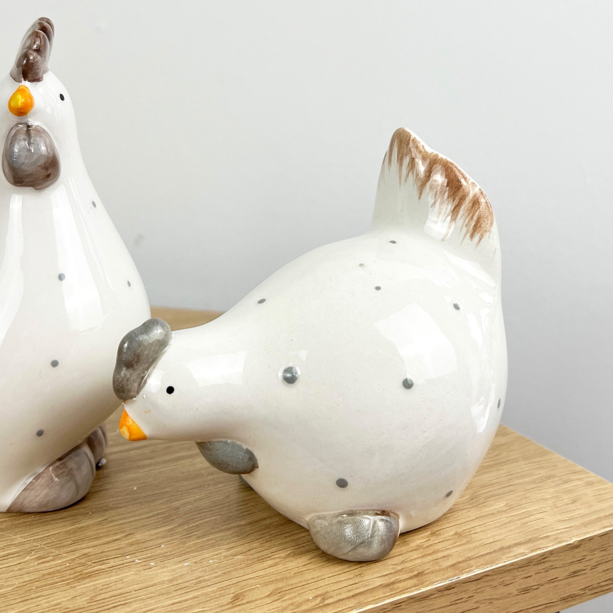 Pair of Ceramic Polka Dot Chicken Ornaments