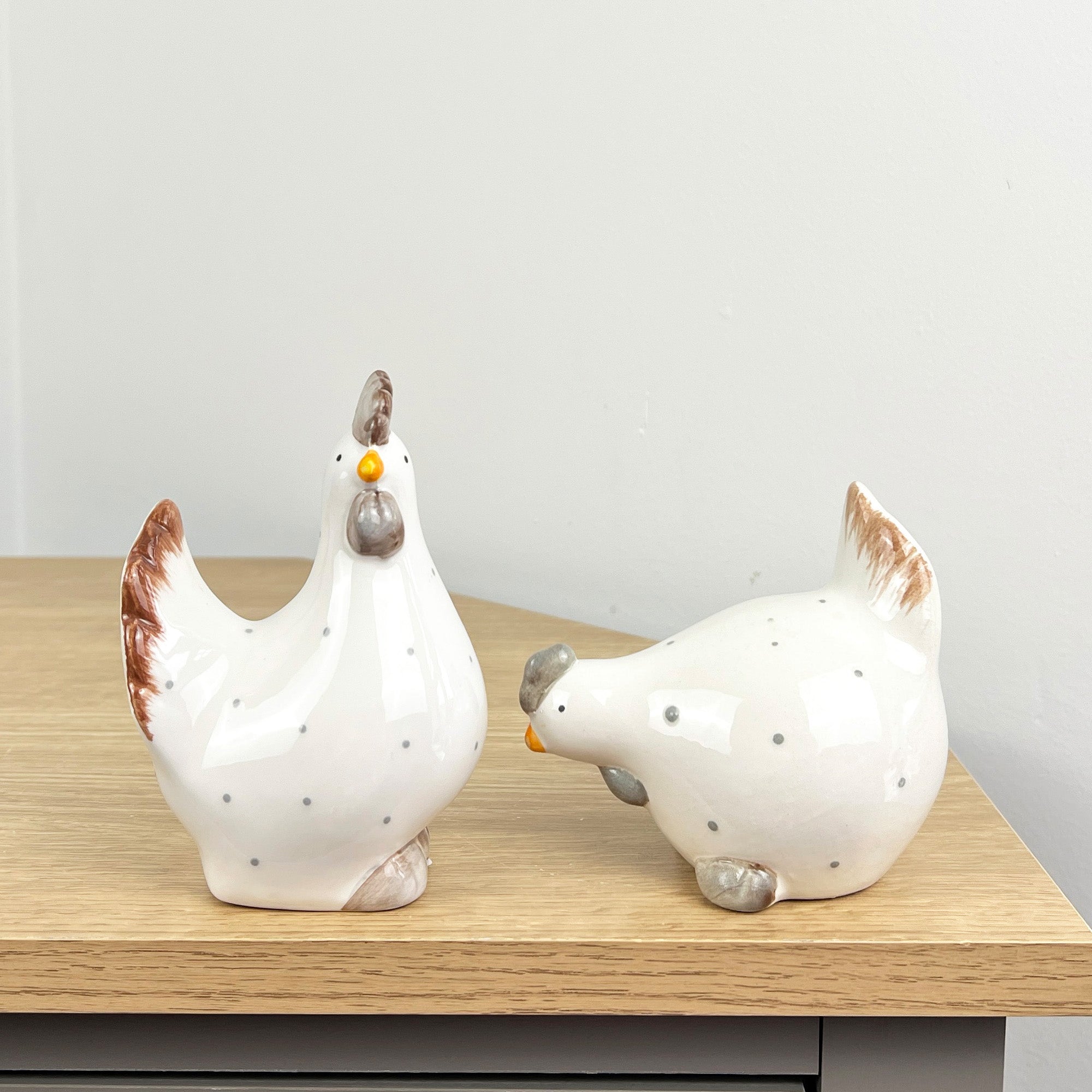 Pair of Ceramic Polka Dot Chicken Ornaments