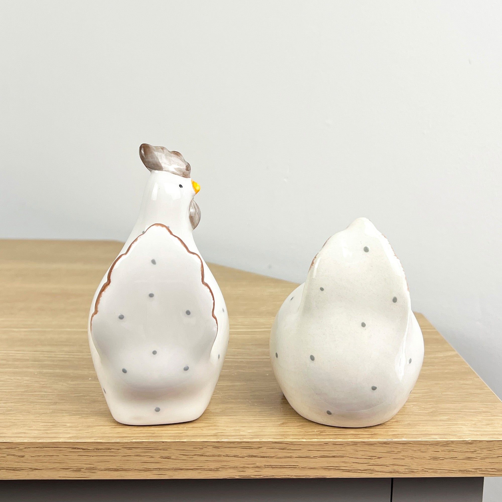 Pair of Ceramic Polka Dot Chicken Ornaments