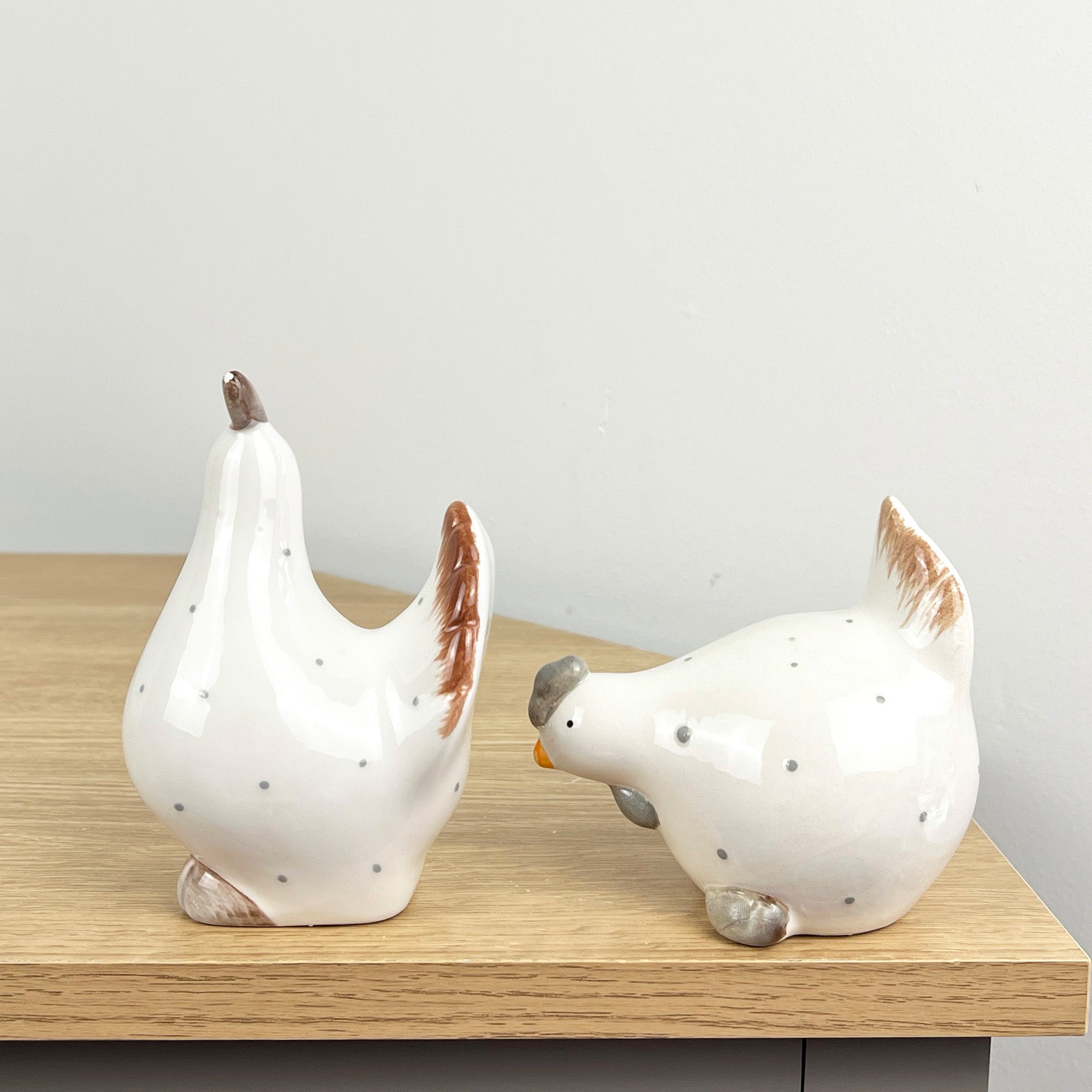 Pair of Ceramic Polka Dot Chicken Ornaments