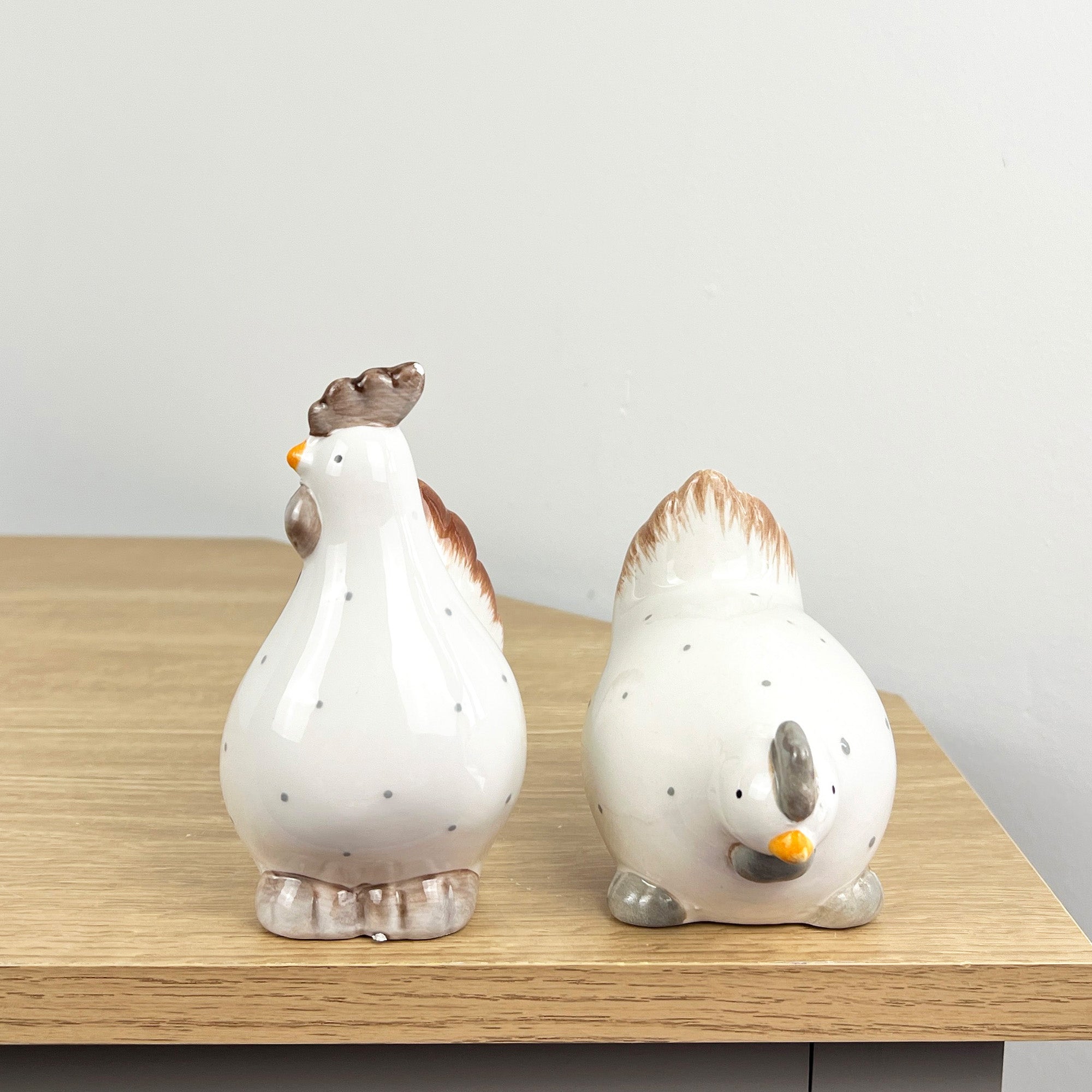 Pair of Ceramic Polka Dot Chicken Ornaments