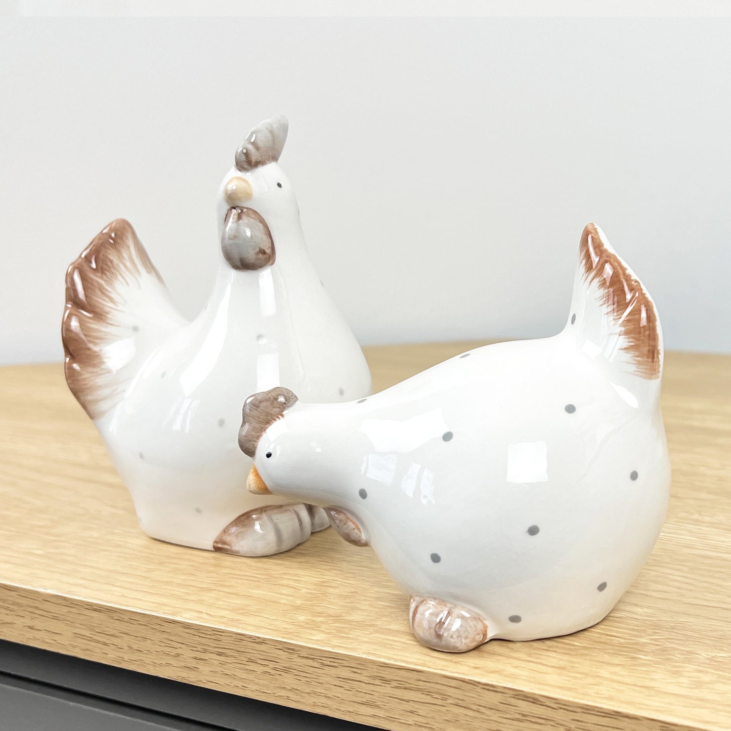 Pair of Ceramic Polka Dot Chicken Ornaments