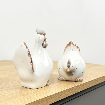 Pair of Ceramic Polka Dot Chicken Ornaments